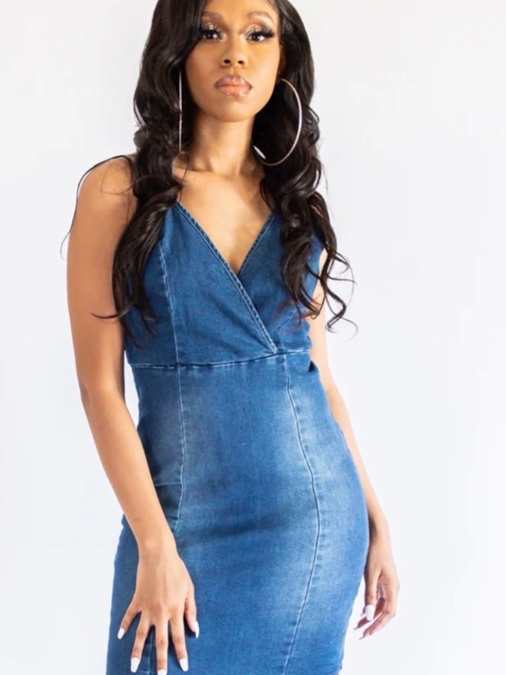 Active USA Blue Sleeveless Denim Midi Dress